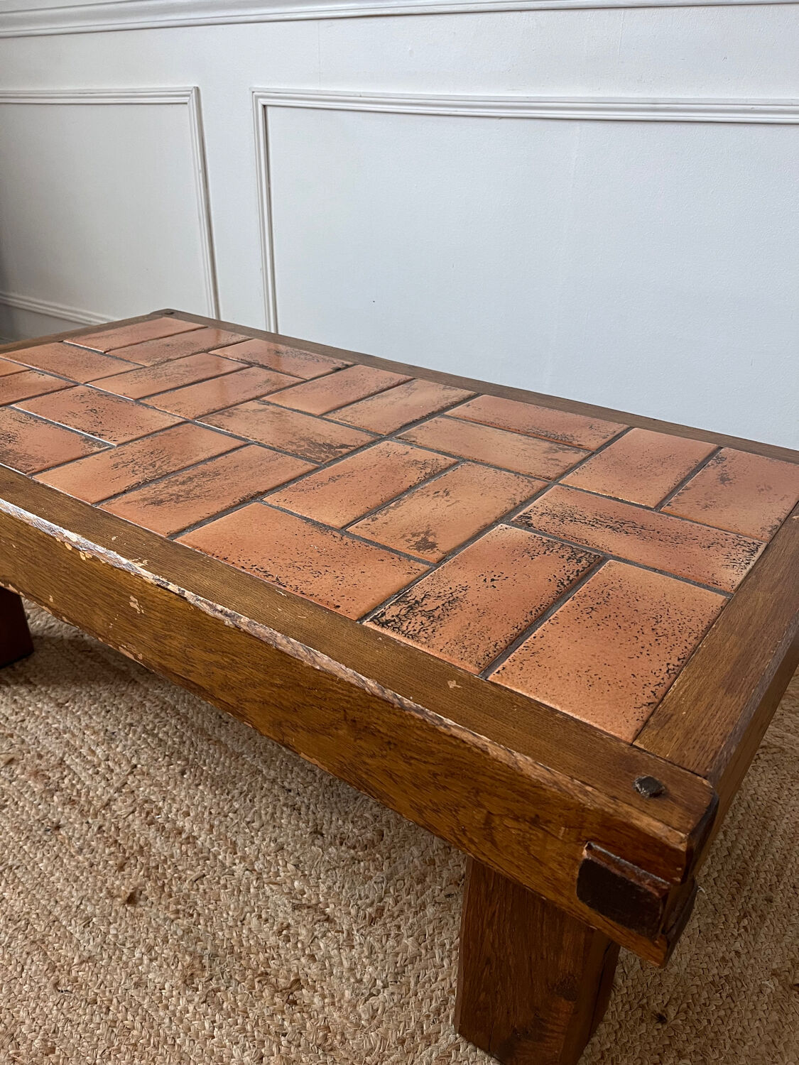 Brutalist tiled and wooden coffee table