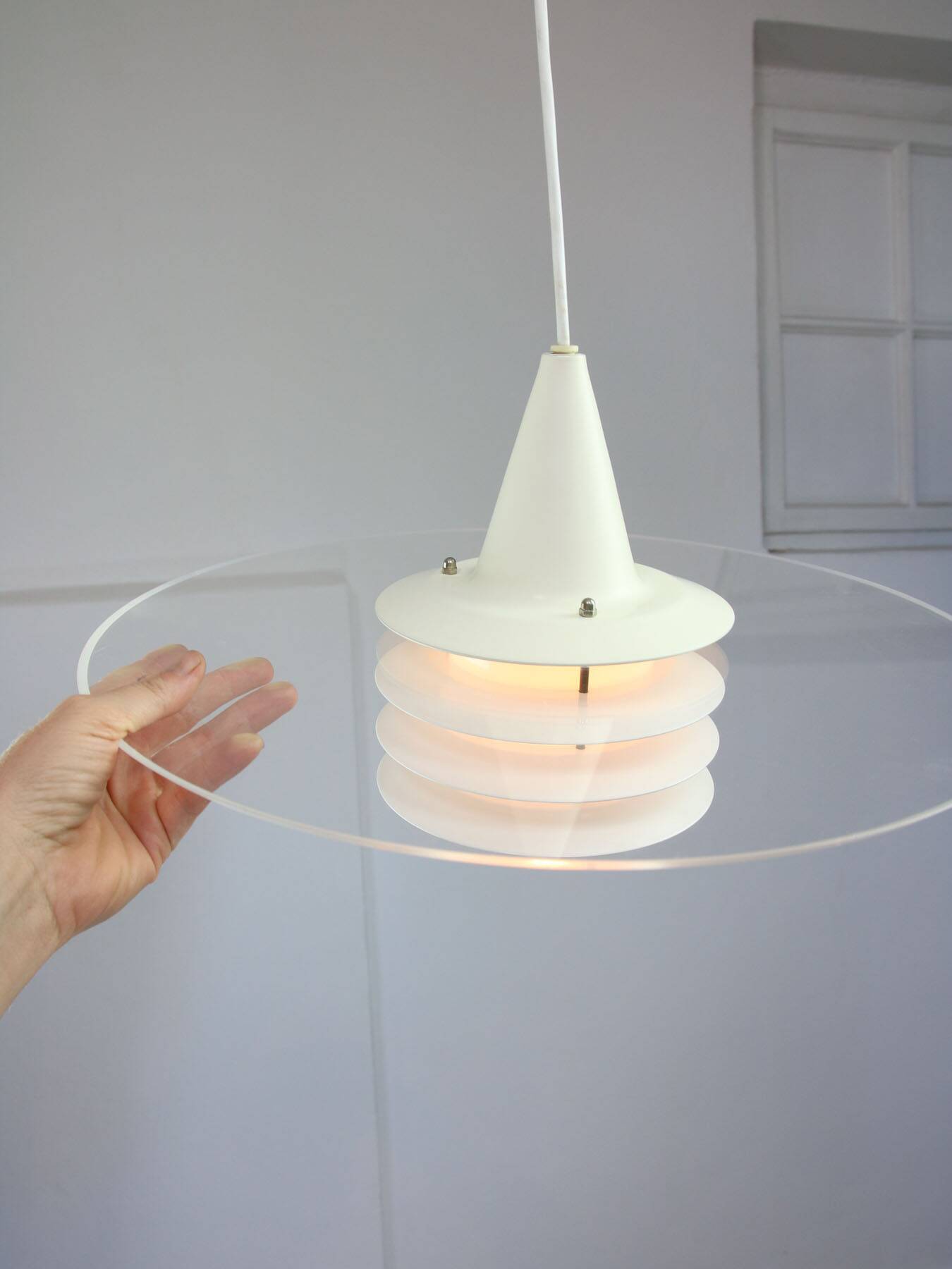 Scandinavian Duett Plexiglas and Metal Pendant Lamp from Landskrona Sweden