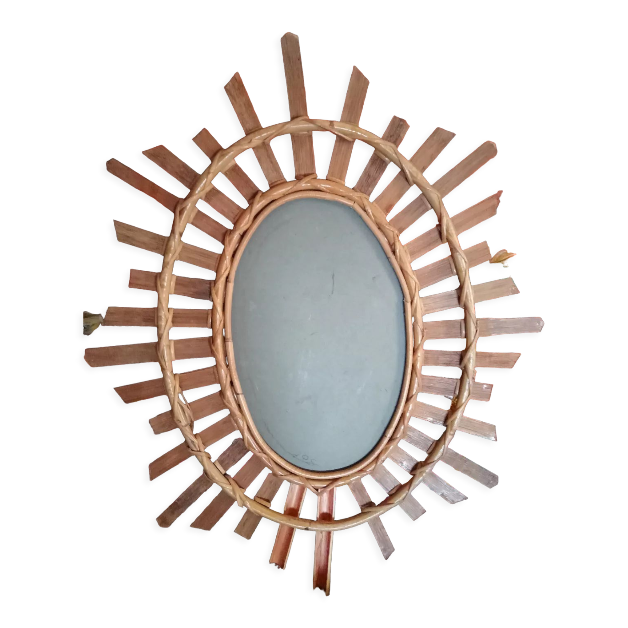 Sun mirror in bamboo and rattan, 70x55 cm