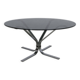Table basse ronde 1970 space age verre fumé