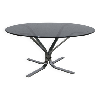 Table basse ronde 1970 space age verre fumé