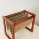Vildbjerg magazine rack, Danish Mid Century Modern magazine rack in teak and suede