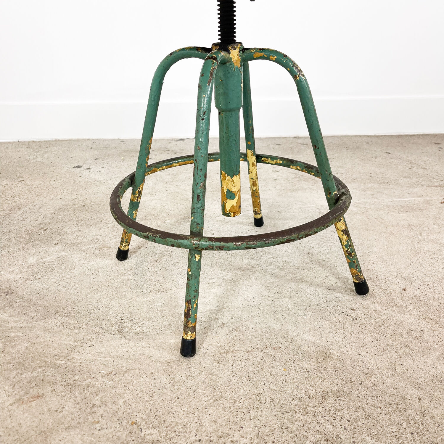 Industrial 4 legged factory swivel stool Green yellow