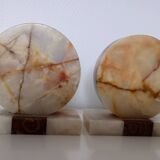 Pair of marble and onyx bookends, geometric design, Art Deco style.