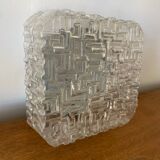 Plafonnier Applique Ancienne Verre Moulé + Support Métal Vintage #C384