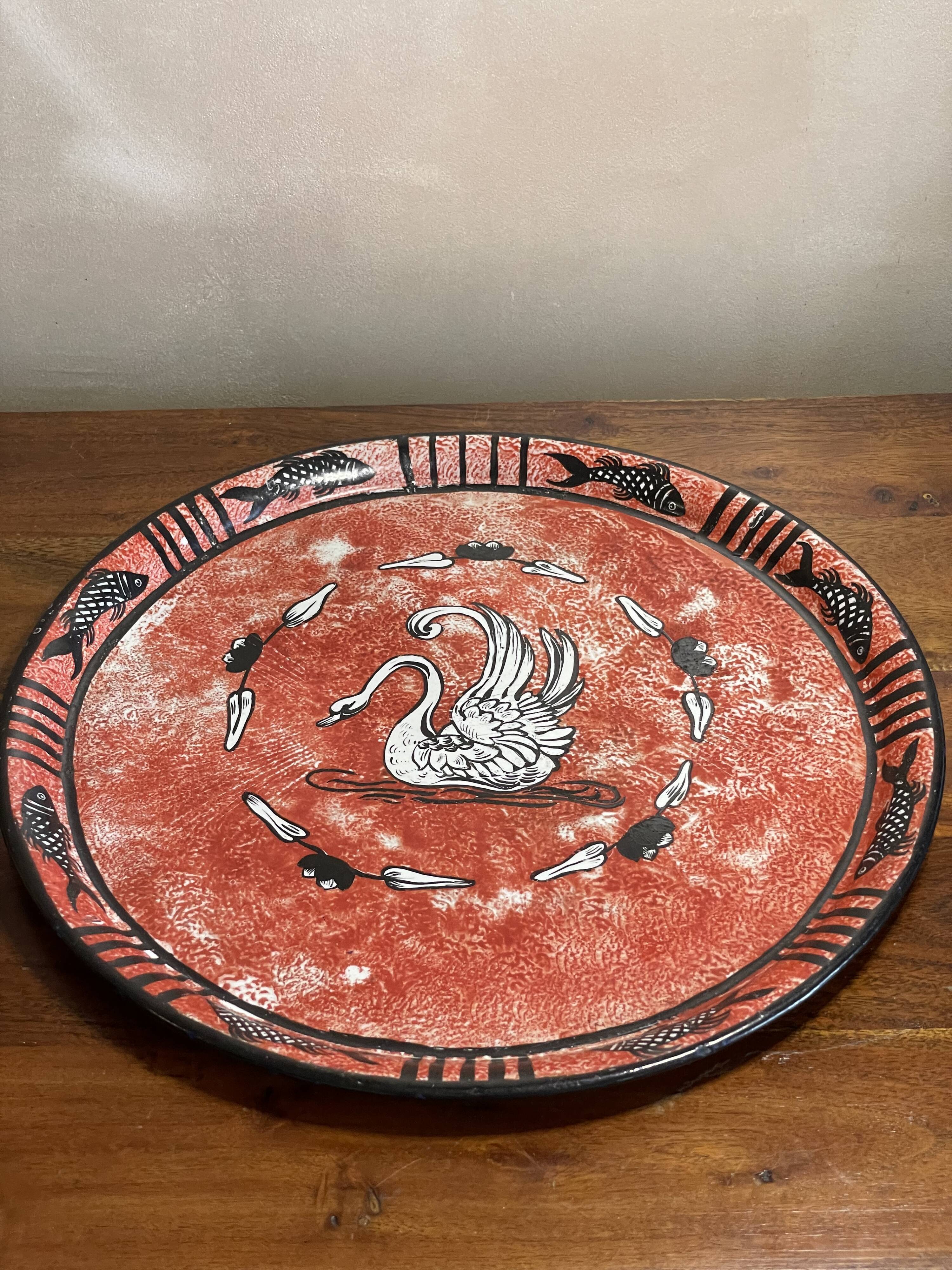 Iron tray décor swan and fish