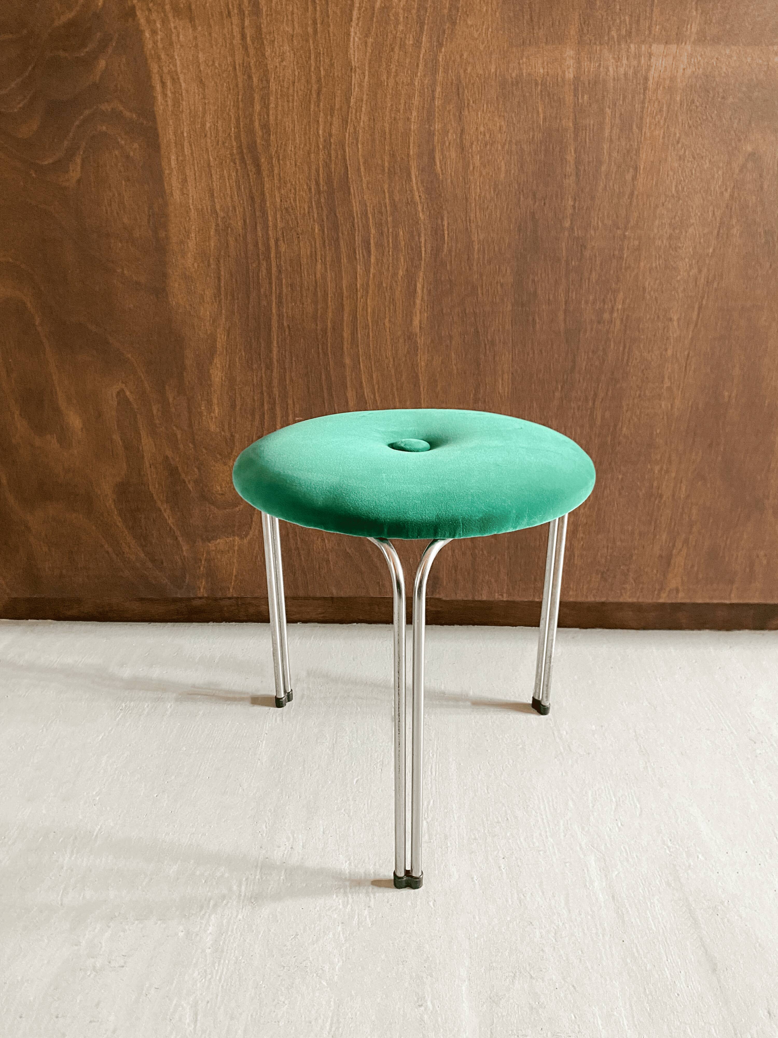 3-legged "Tacke" stool with velvet seat - from the 60s