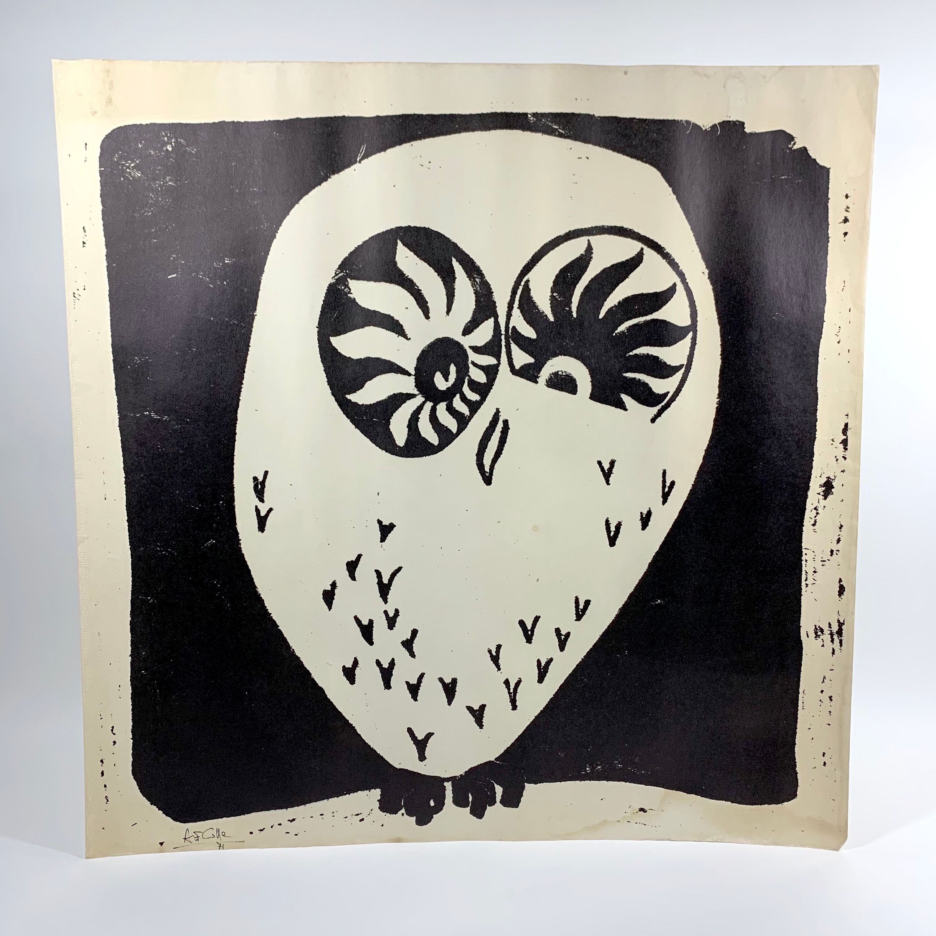 Lithograph "The Owl" black and white - Modern art