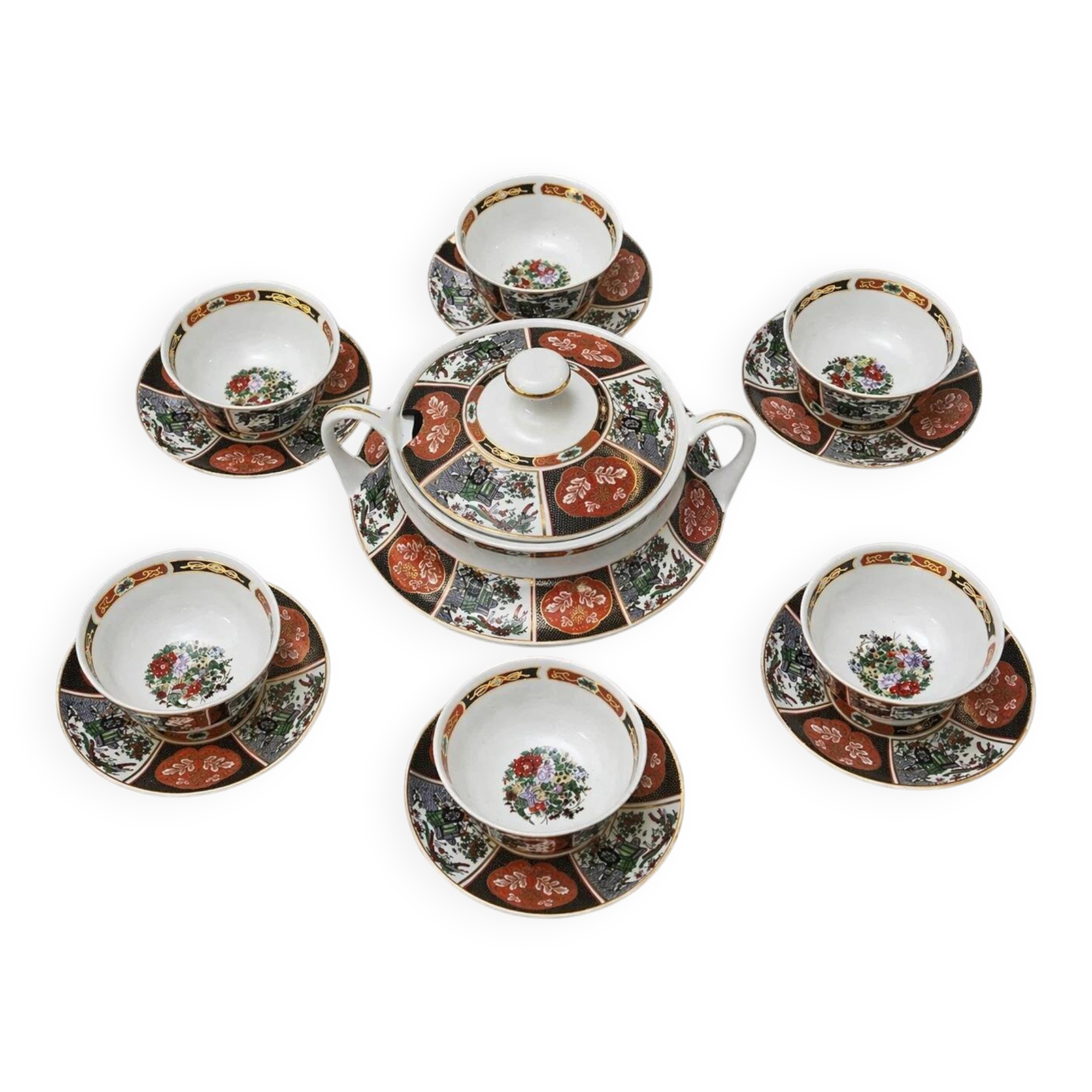 Cocema tea service fès morocco, imari decoration, 13 pieces – 1960s