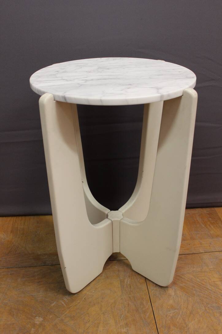 Pedestal Table In White Lacquered Wood And Marble Circa 1970