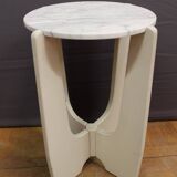 Pedestal Table In White Lacquered Wood And Marble Circa 1970