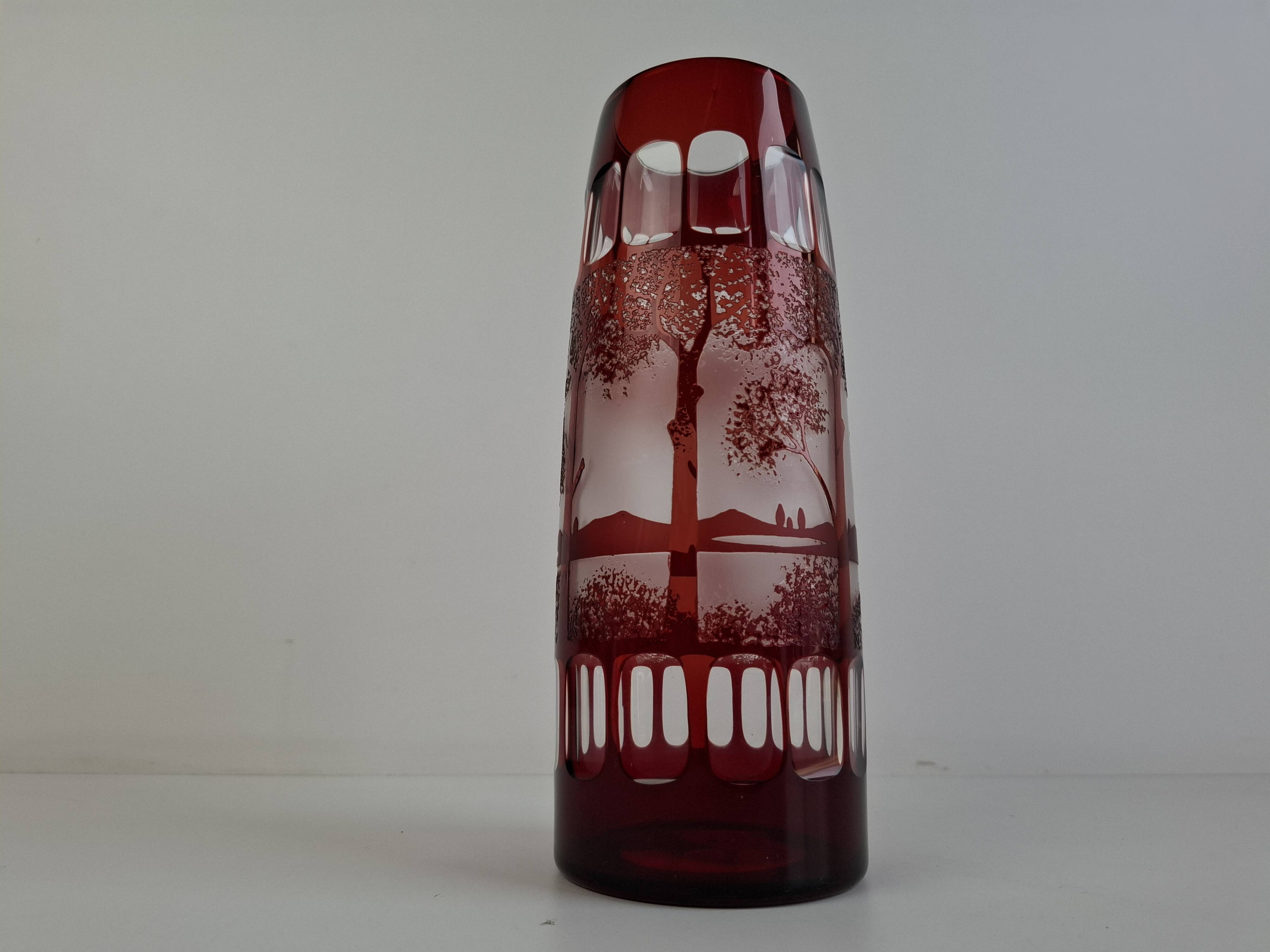 Egermann Art Deco Ruby Cut Overlay Vase, Czechoslovakia, circa 1920