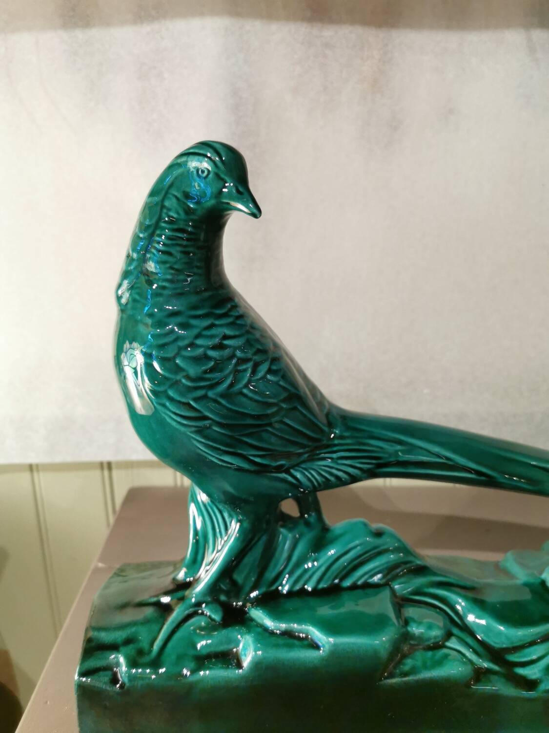 Art Deco Pheasant in Green Ceramic