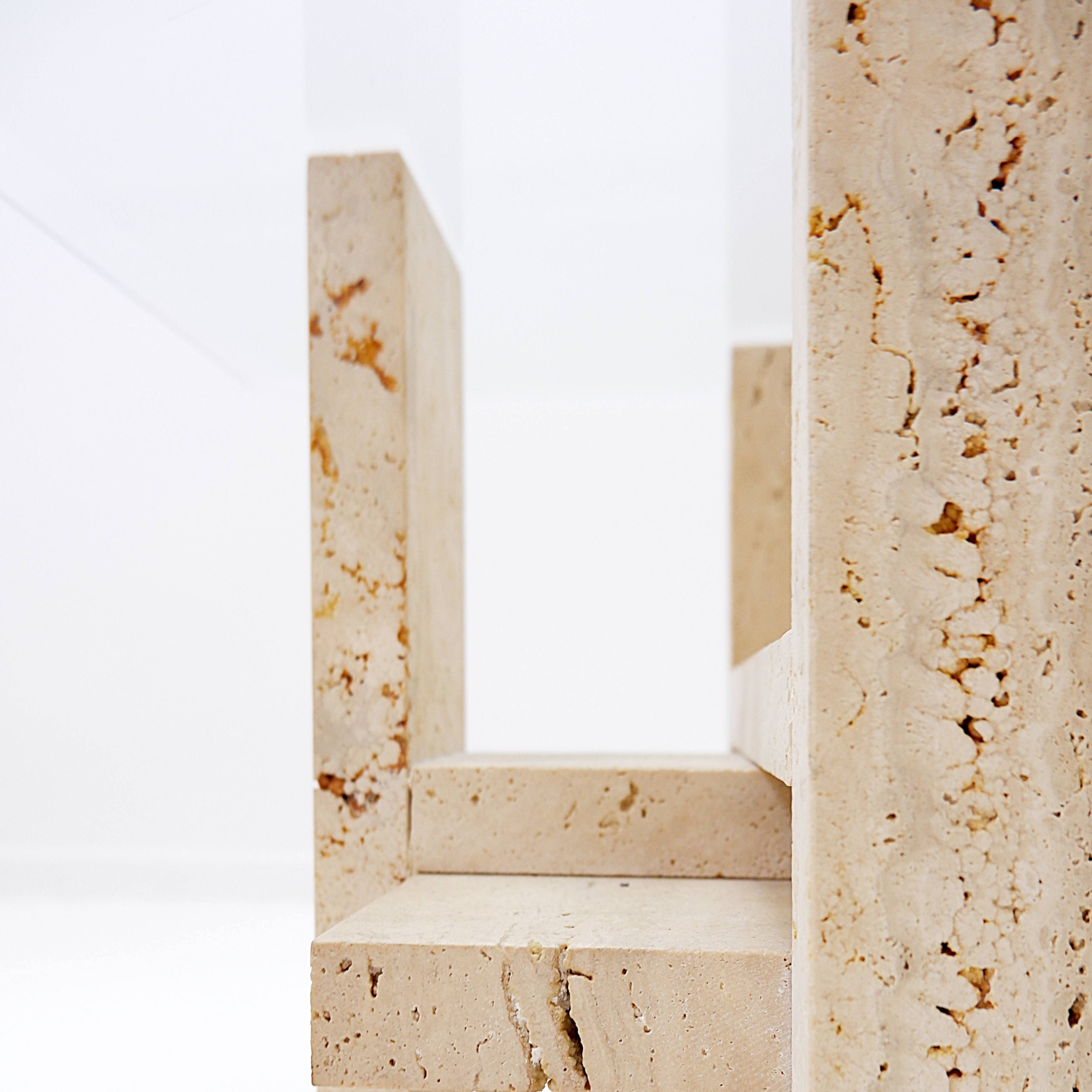 Pair of Travertine and Glass End Tables by Willy Ballez, Belgium 1970s