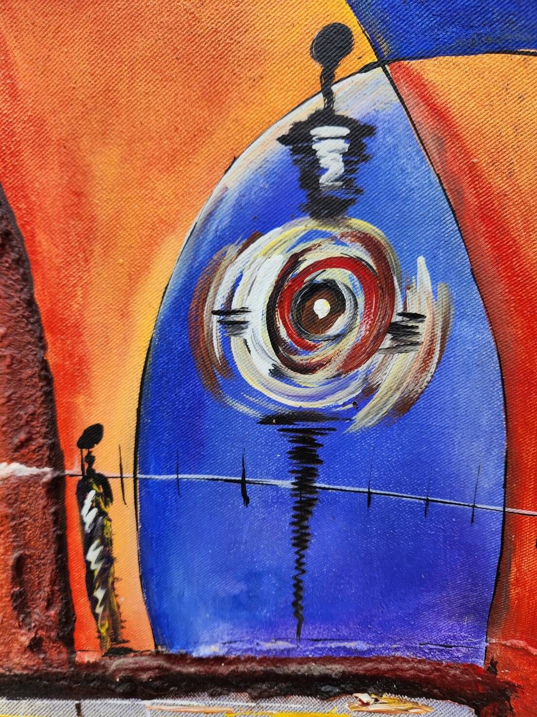 Large contemporary abstract painting signed Beyond Knowledge... the Universe