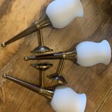Bronze and brass chandelier set with 6 opalines + 3 appliques