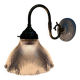 Swan neck wall light, brass, glass, holophane type, porcelain fixing