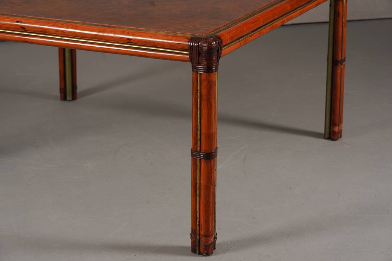 Table à manger carrée vintage en frêne de burl par Alberto Smania pour Studio Smania Interni, Italie, années 1960.