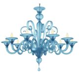 Contemporary Venetian Blue Satin Murano Glass Chandelier with 8 Arms