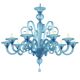 Contemporary Venetian Blue Satin Murano Glass Chandelier with 8 Arms