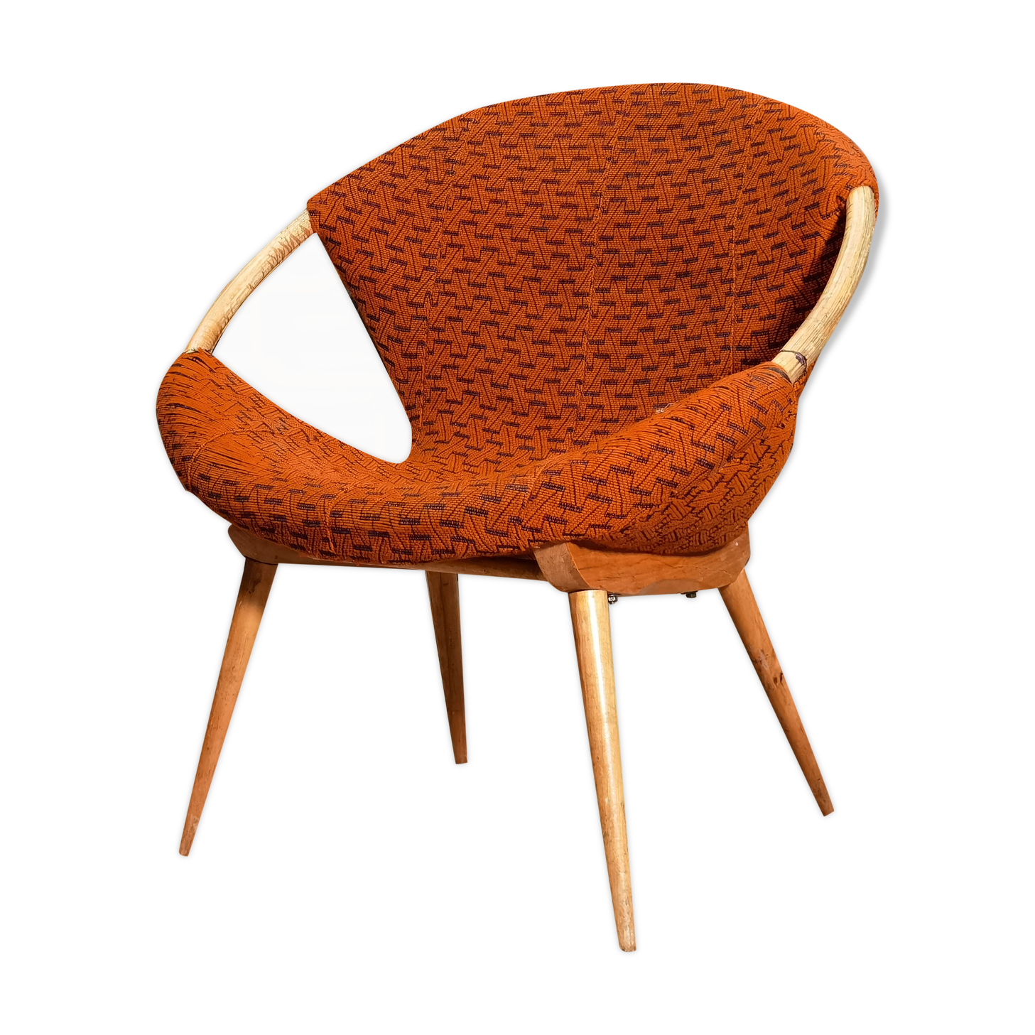 Czechoslovak shell armchair rattan wood fabric