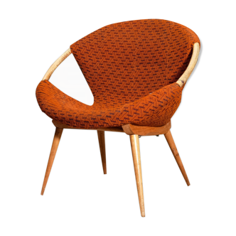 Czechoslovak shell armchair rattan wood fabric