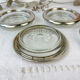 4 vintage glass coasters in glass and silver metal Leonard Silverplate style