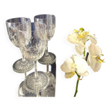 Set of 3 cut crystal water or wine glasses