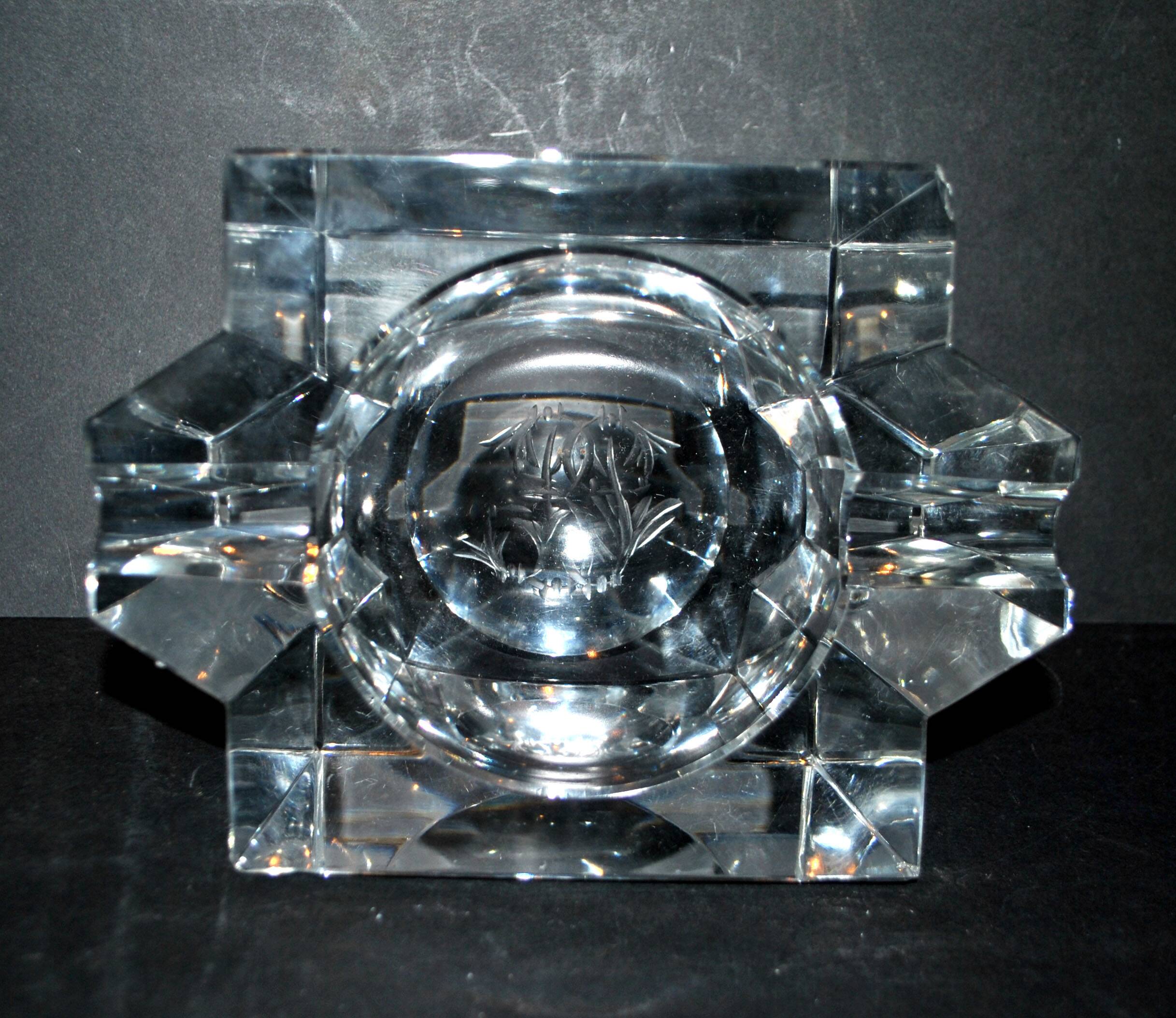 Saint-Louis DESIGN Modernist Crystal Ashtray with Label