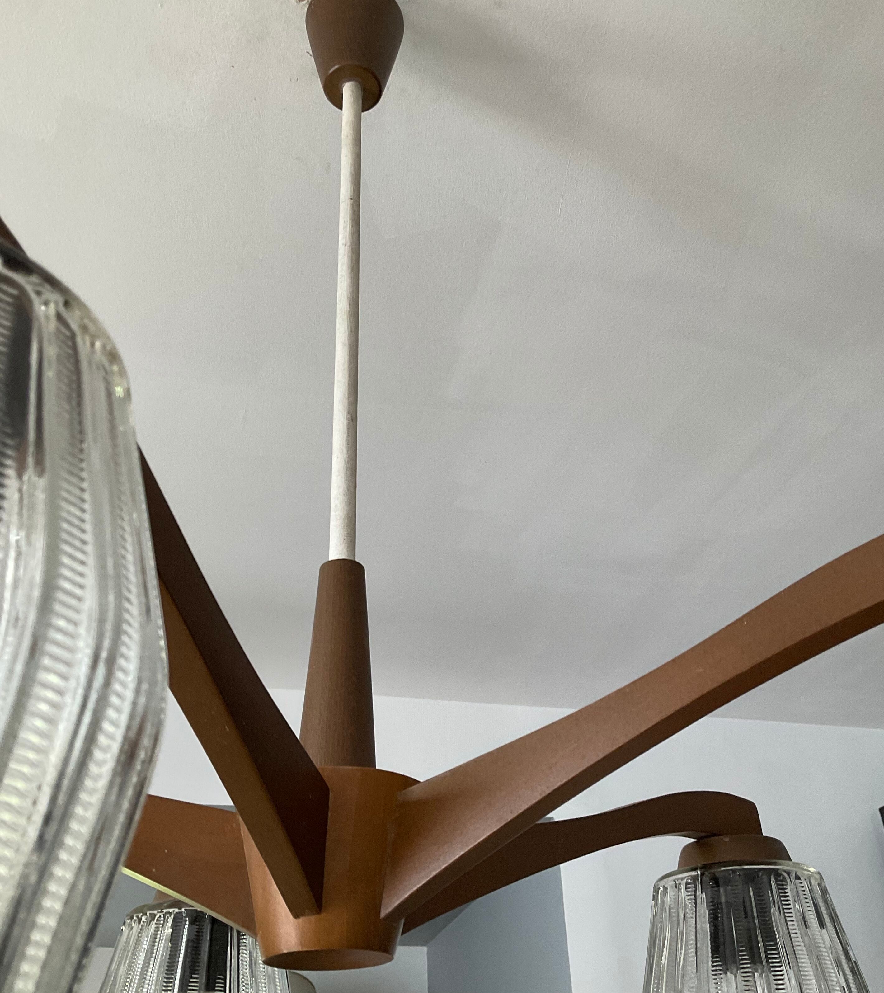 Scandinavian teak chandelier from the 60s and 70s