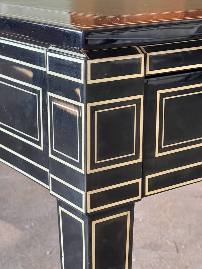 Maison Jansen black lacquered wooden desk from the 1960s with chair.
