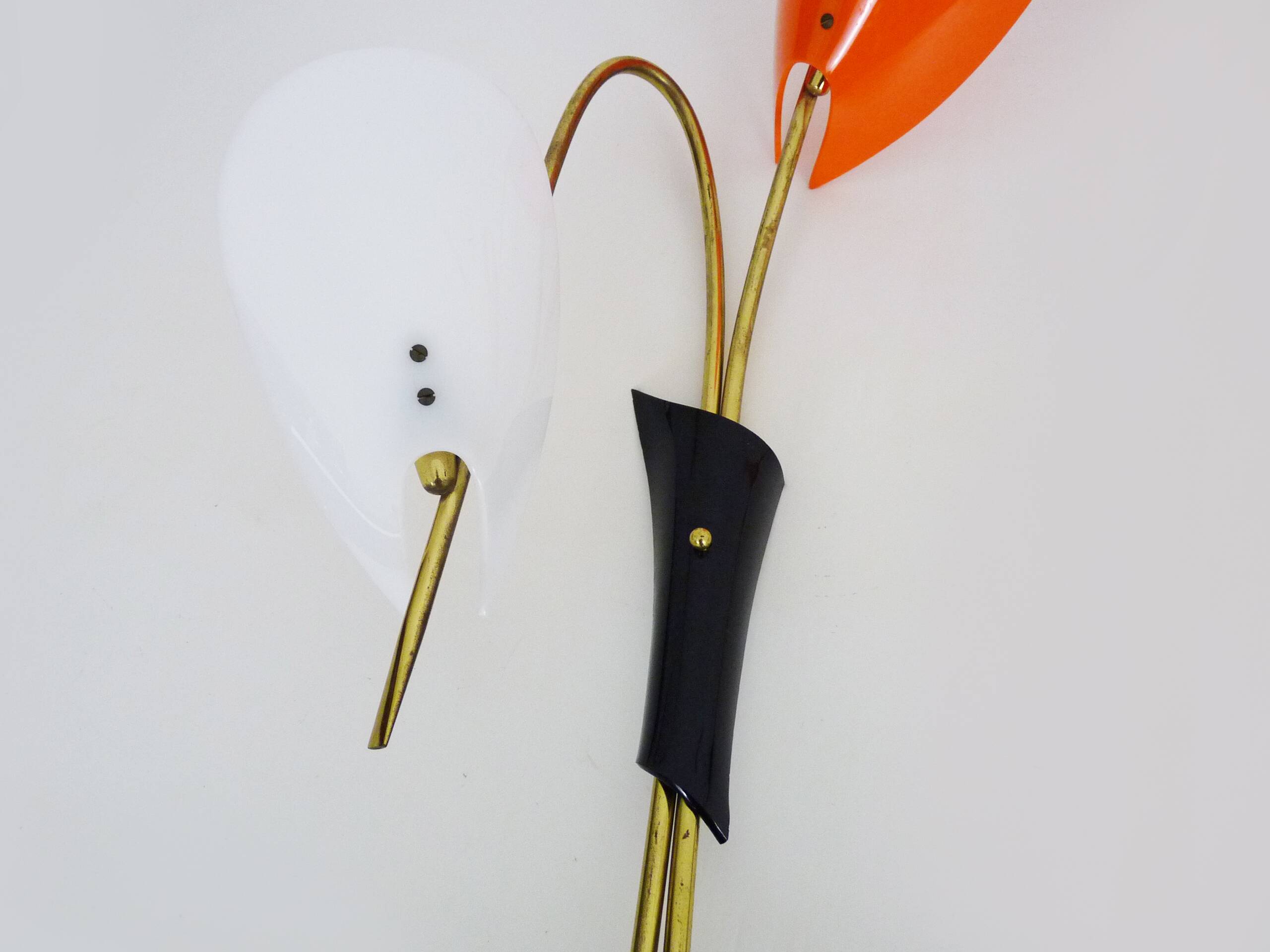 Pair of Mid-Century orange and white Arum wall sconces, Italy, 1950s