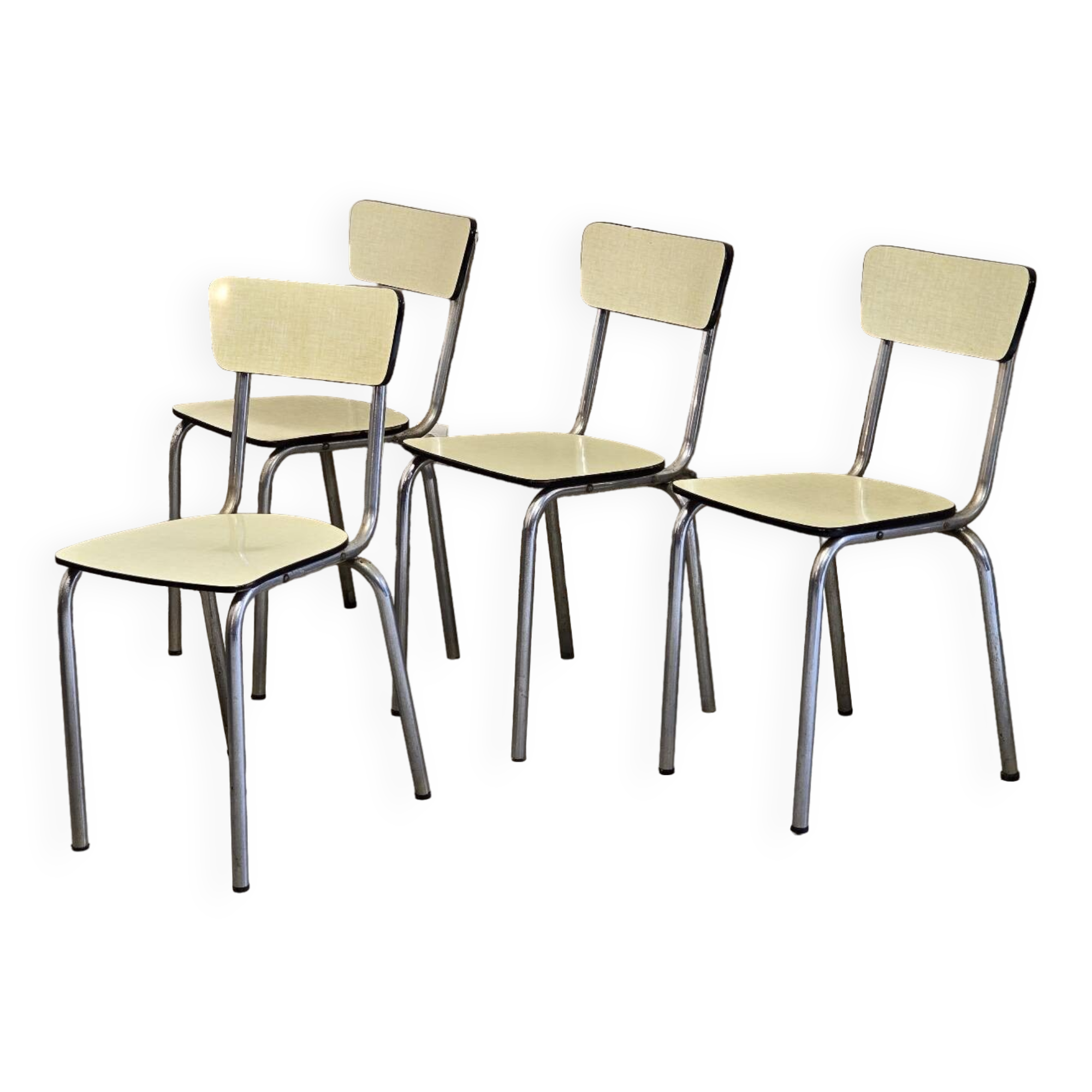 Set of 4 light yellow formica chairs
