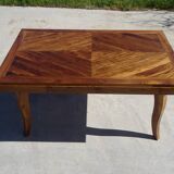 Walnut table with wood marquetry, 2 extensions.