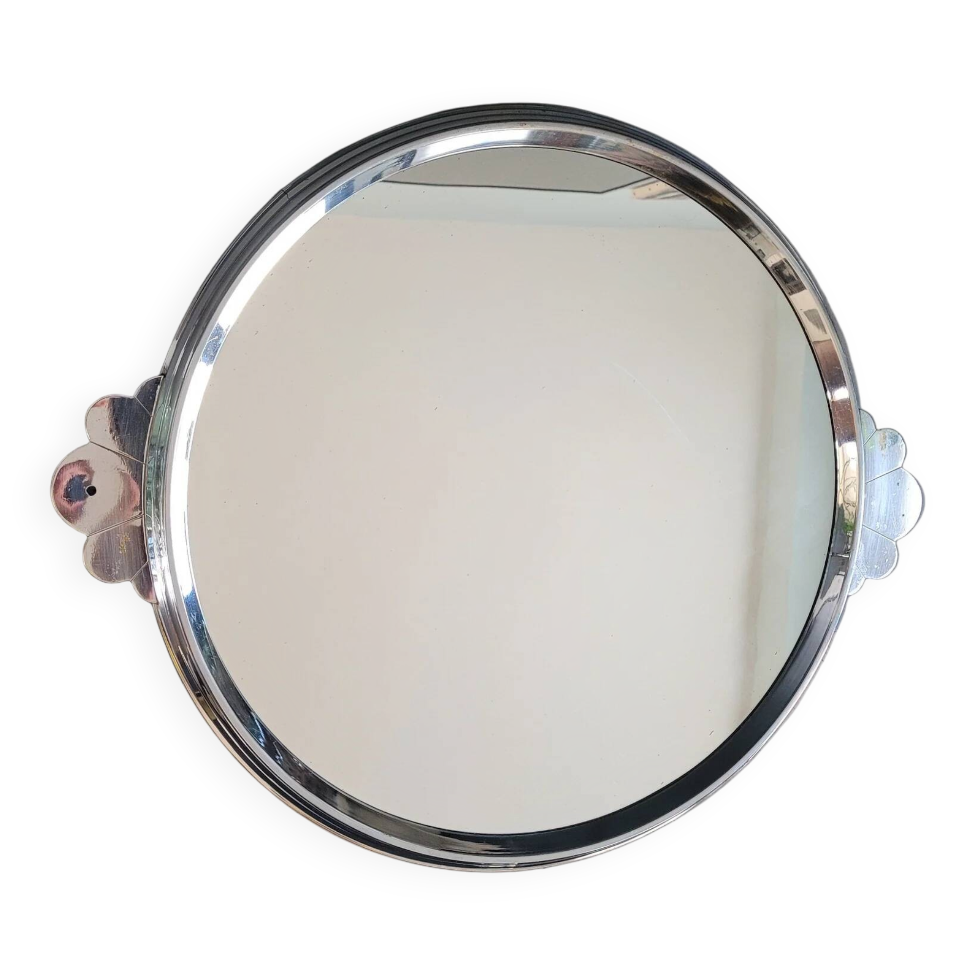 Vintage silver metal mirror tray
