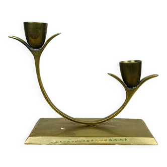 Vintage golden brass leaf candle holder