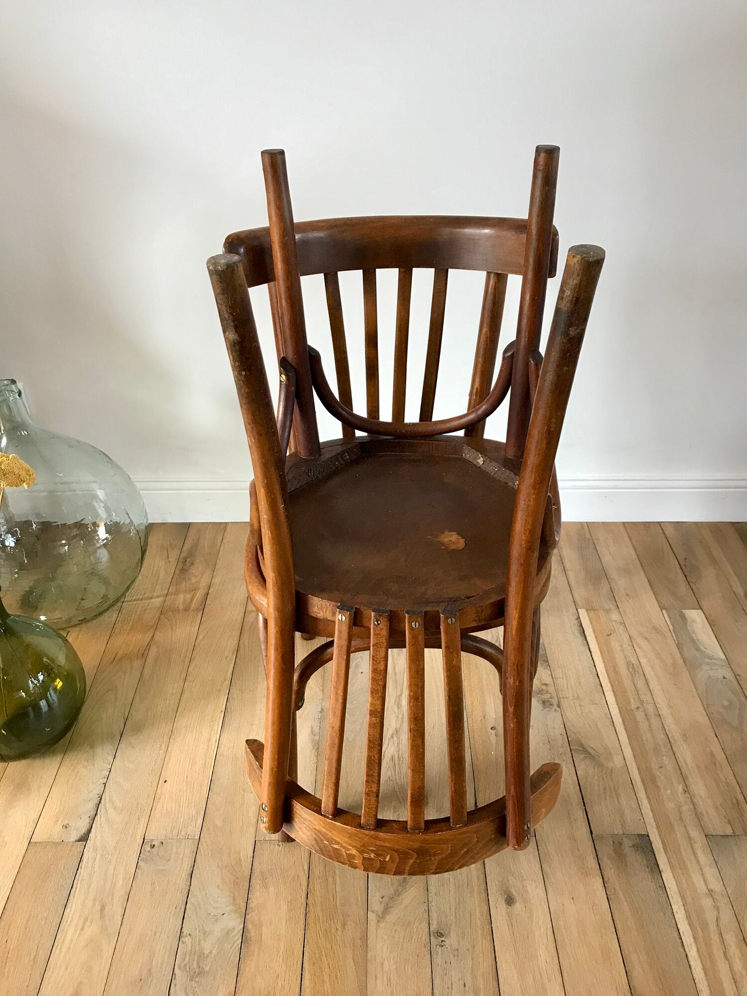 Pair of Baumann curved wood bistro chairs early twentieth century