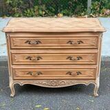 Louis XV Bibus commode, restored in raw solid wood and marquetry, 110cm