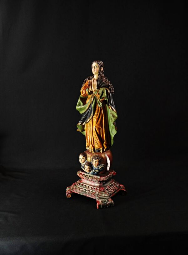 Grande statue de la Vierge l'Immaculée Conception plâtre polychrome fin XIX