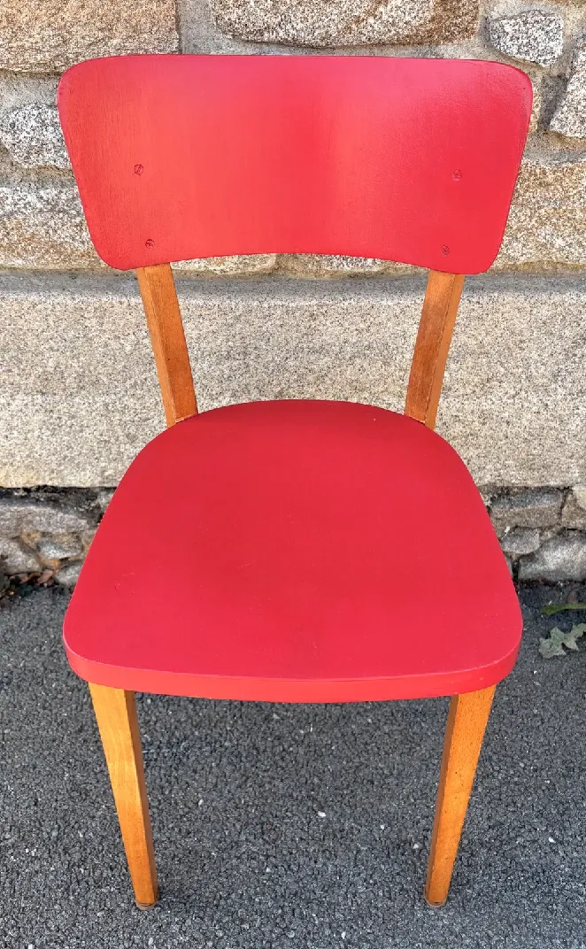 Set of 6 relooked Thonet chairs — vitamin red retro vintage style