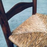 Rustic Handcrafted Oak and Rush High Back Dining Chairs, Belgium, 1940s, Set of 4