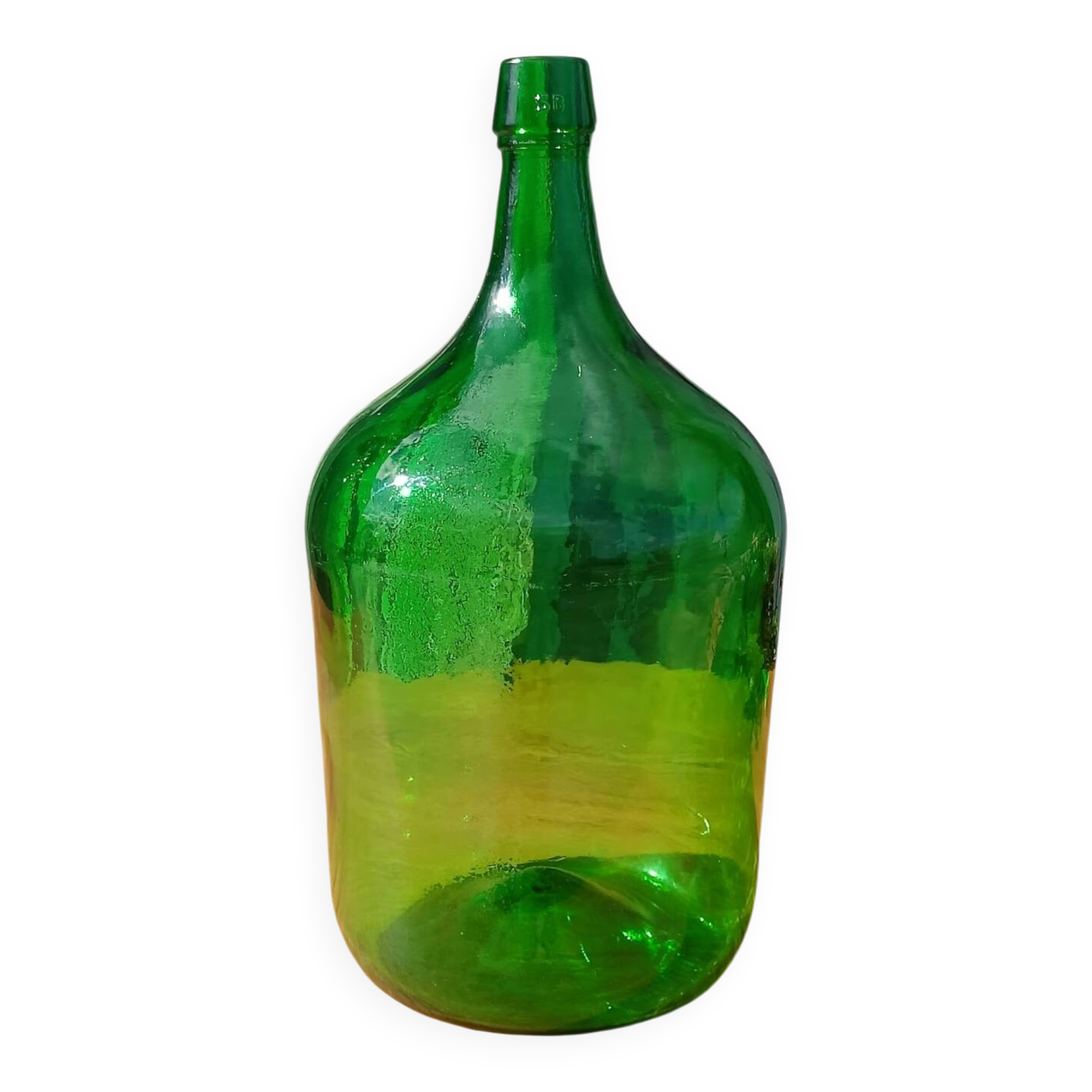 Superb antique green glass demijohn.