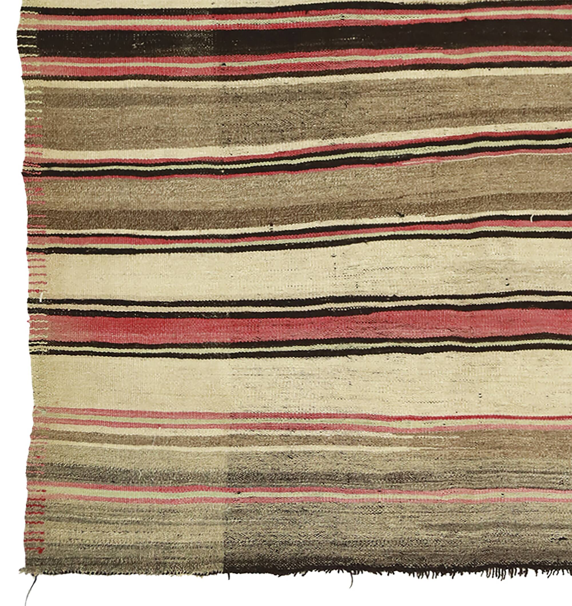 Turkish Kilim Yuruk 185x281 cm Striped Beige Brown Vintage Anatolian