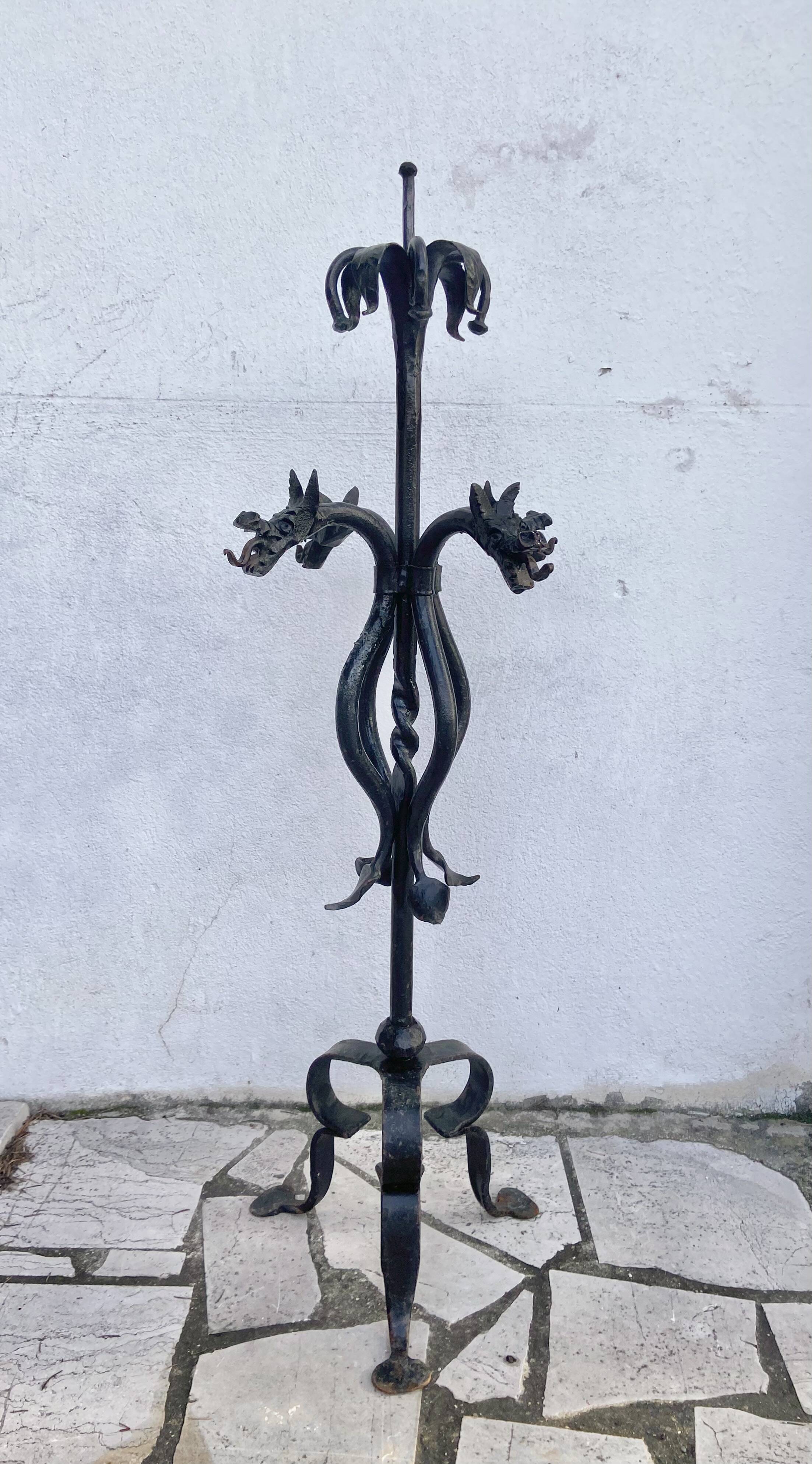 Black wrought iron fireplace tool set