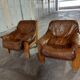 Fauteuils en cuirs et bois vintage