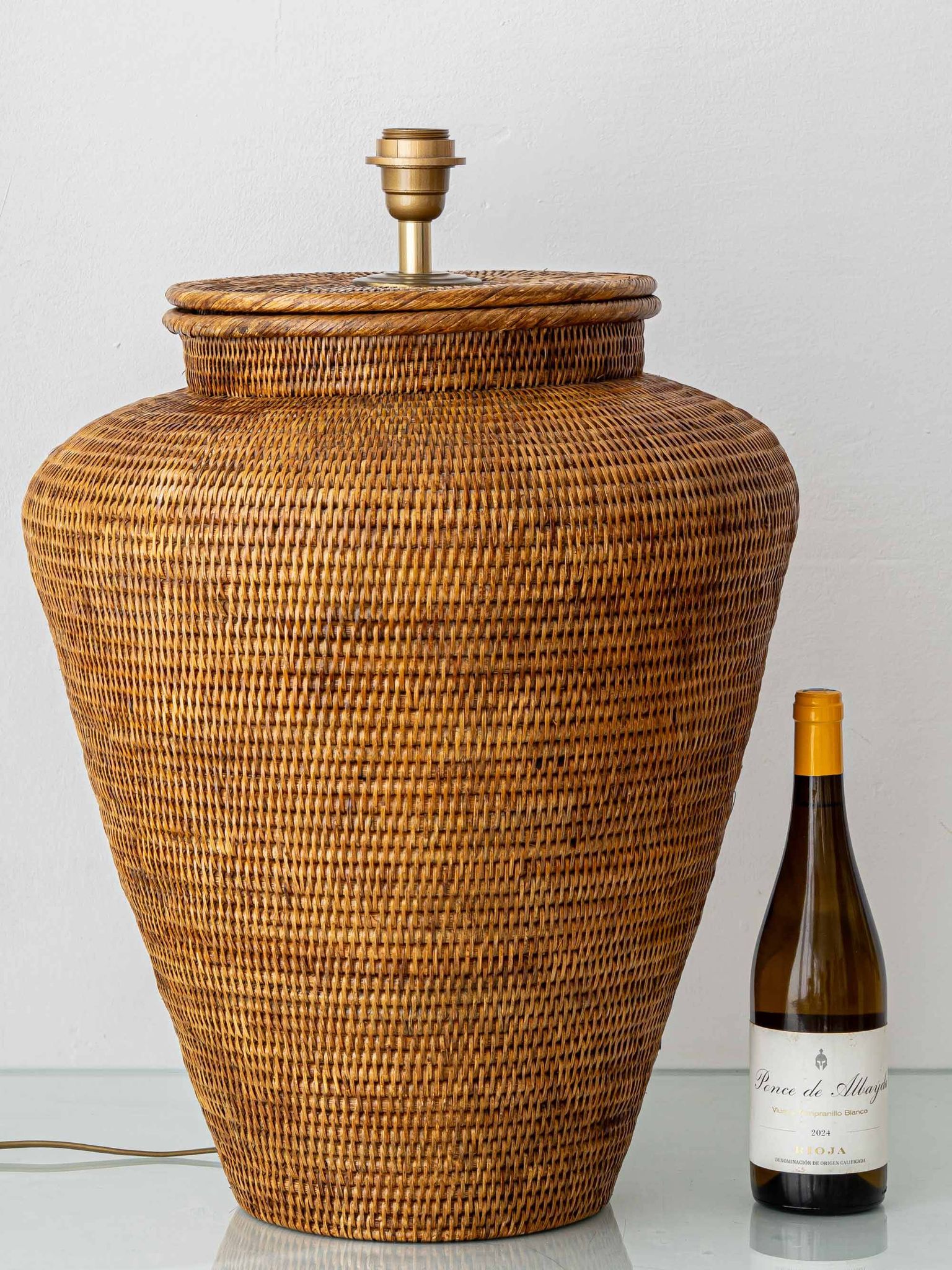 Hand-Woven Rattan Table or Floor Lamp, Burma/Myanmar, Oversized, 1980s
