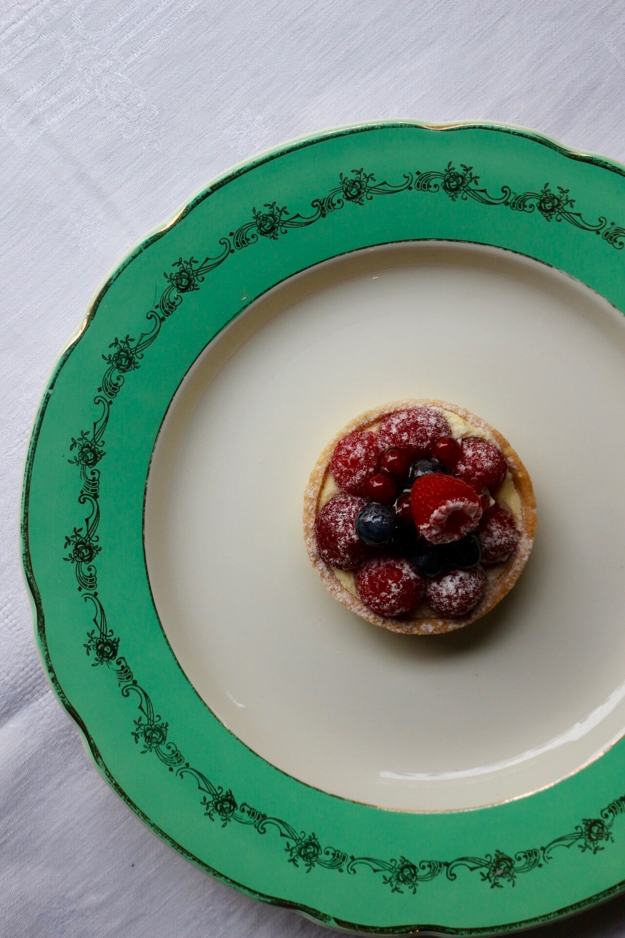 Dish green & gold décor, manufrance