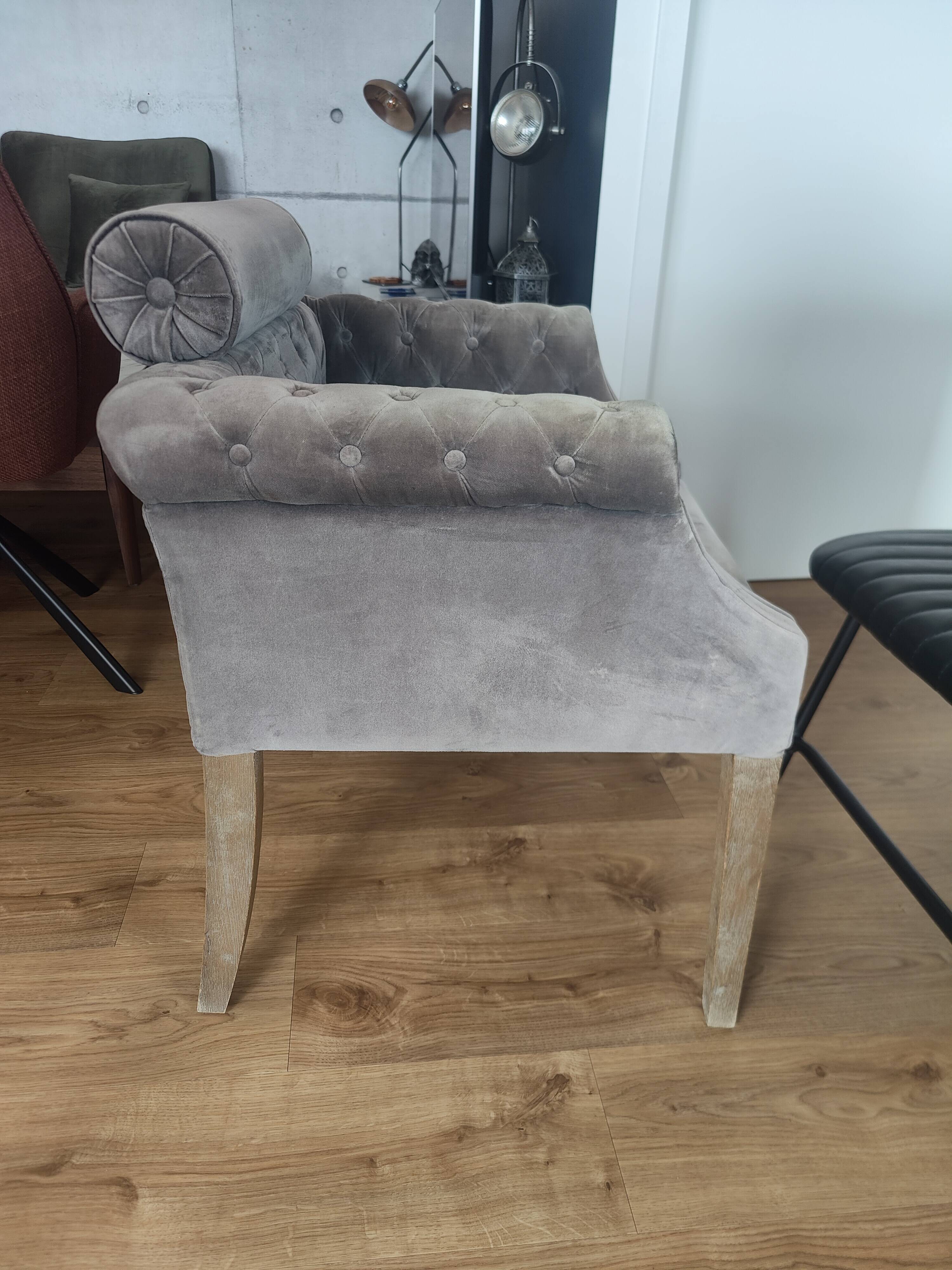 Fauteuil kennedy velours gris blanc d'ivoire