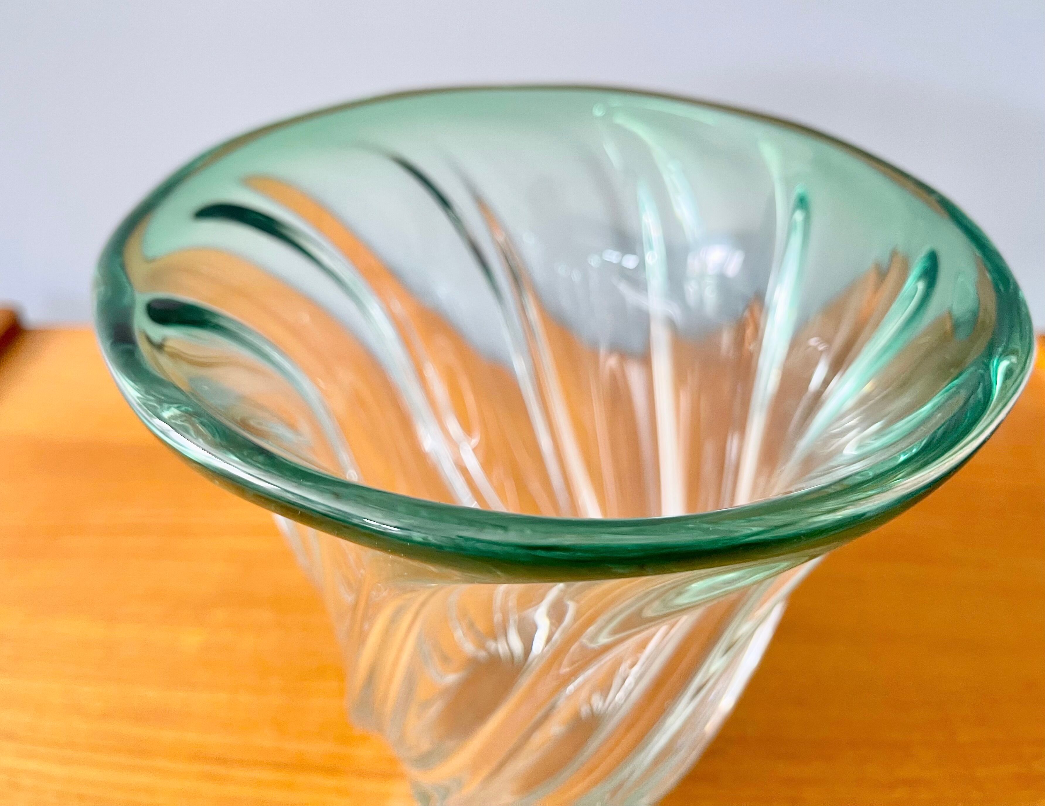 Val St Lambert Green Glass Vase from Belgium