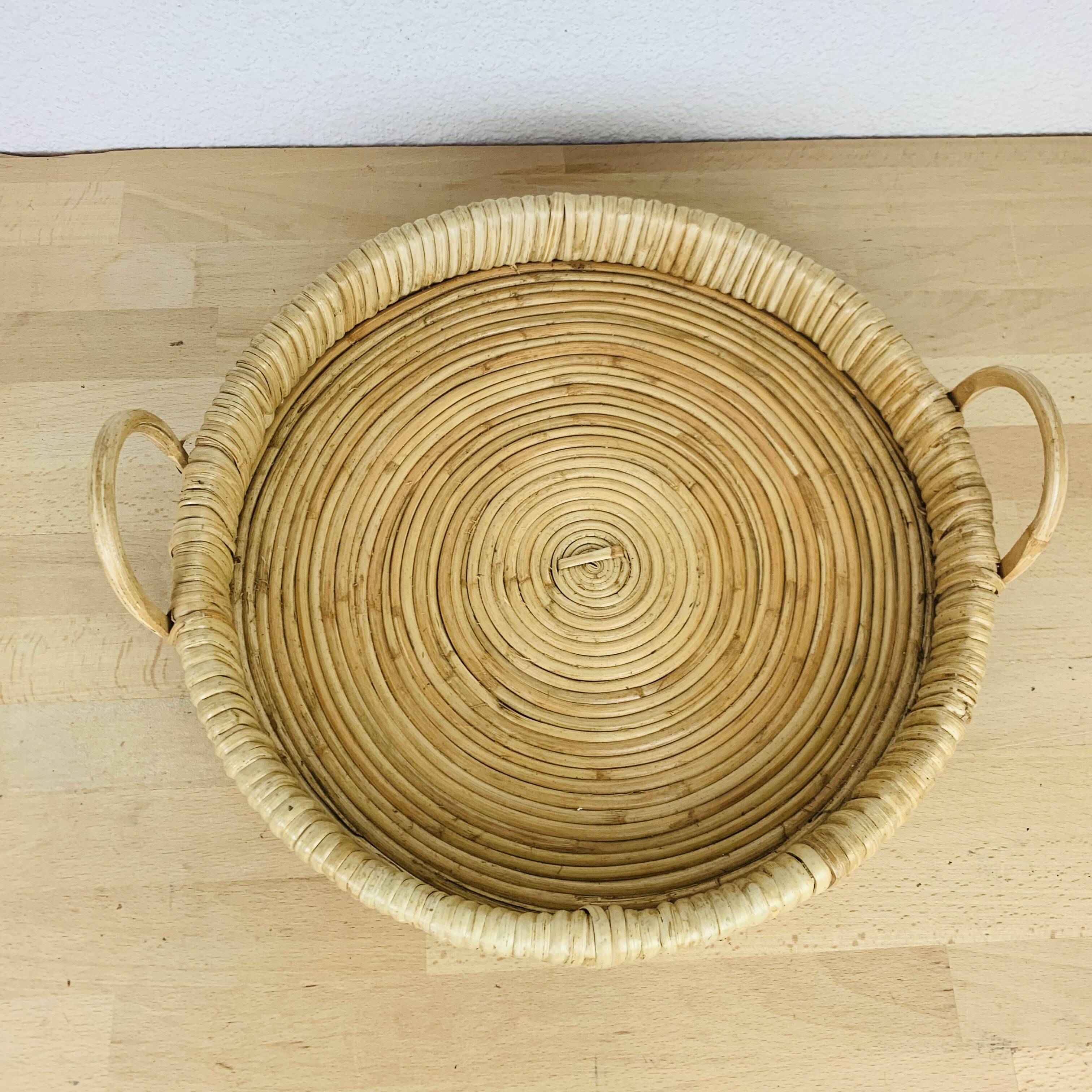 Vintage rattan serving tray, 1960s